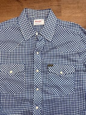 Vintage 1970s Wrangler Blue Gingham Western Shirt
